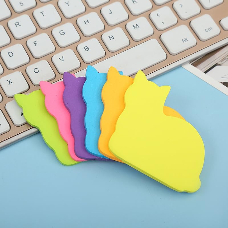 HSYMQ Cute Cat Sticky Notes, 6Pack 6 Bright Color Kawaii Sticky Notes for Cats Lover (6 Colors Shape 2) - Image 2